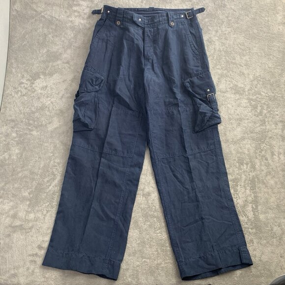Polo Ralph Lauren Pants Mens 33x32” Blue Military Cargo Silk Linen Paratrooper - Picture 3 of 14